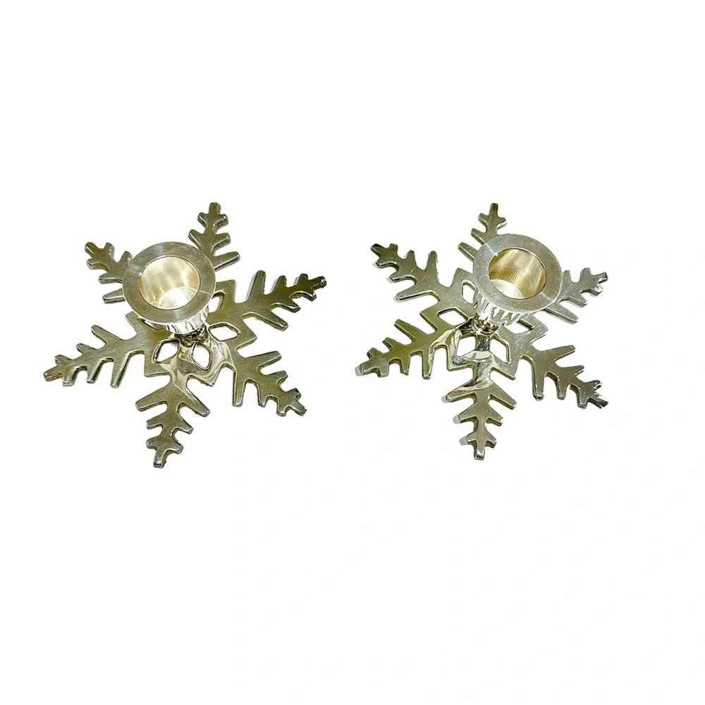 Silver plated snowflake candlestick holders, Christmas candle holder